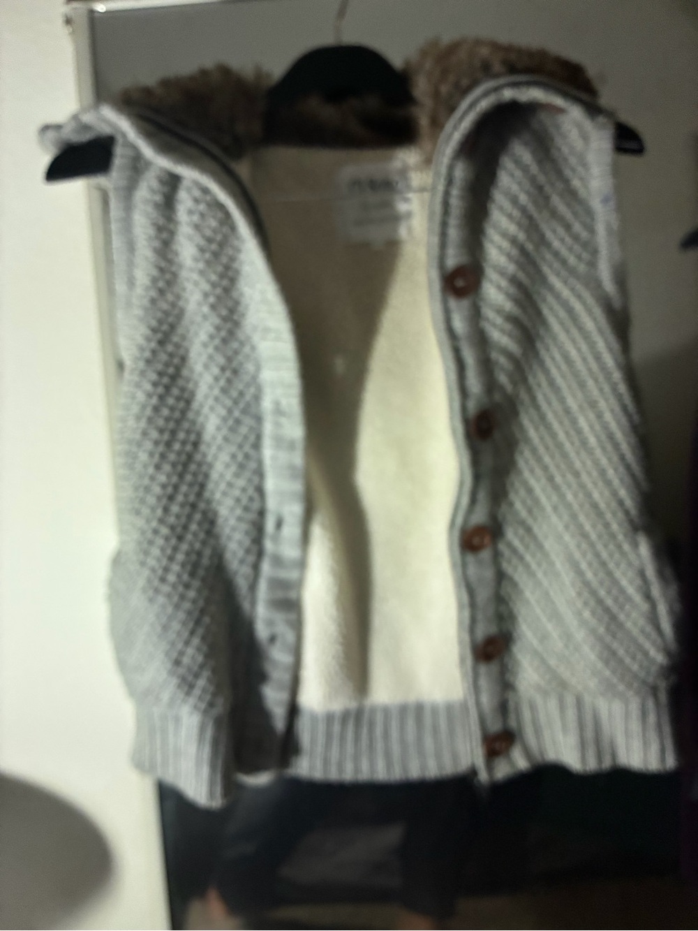 Women's grey and Cream Knit Button-Front Vest with Faux-Sherpa Lining